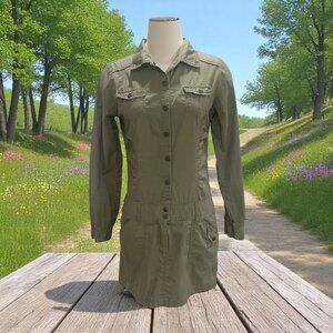 Olive Green Button-Up Shirt Dress
